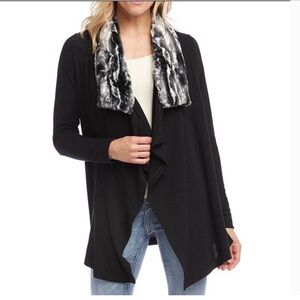 NWT Faux fur collar cascade front cardigan sweater